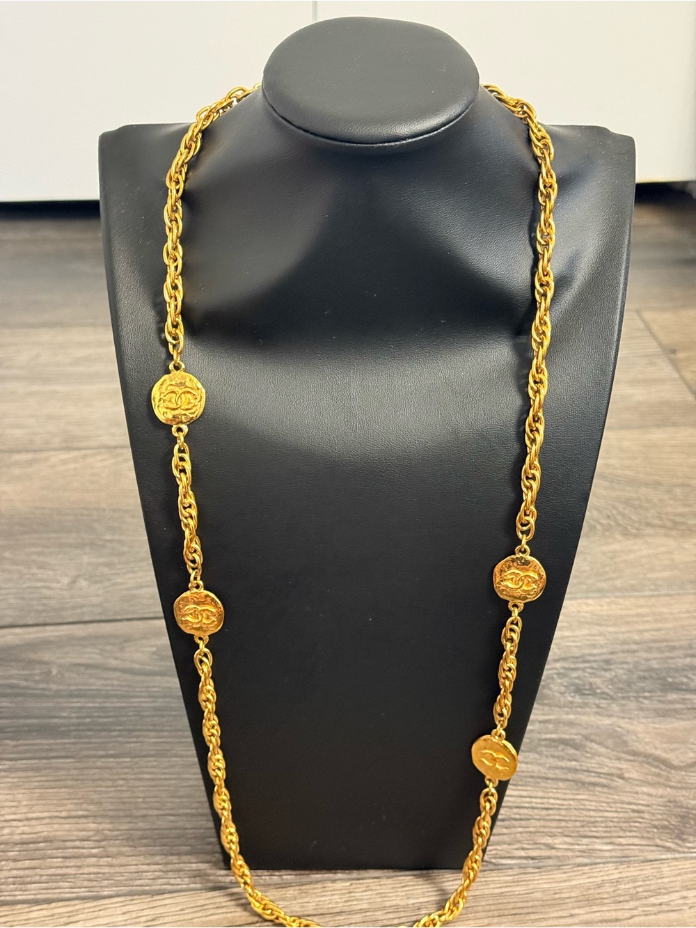Chanel Vintage Gold CC Coin Long Station Necklace